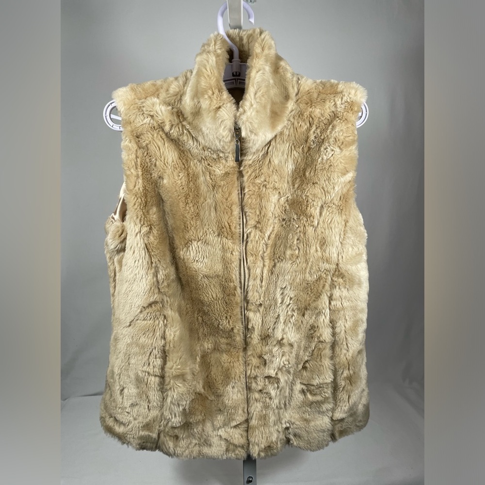 Coldwater Creek Faux Fur Vest Women's S Blonde Beige Full Zip Lined Pockets
